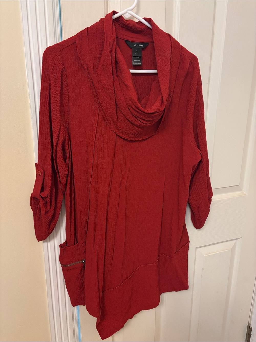 Ali Miles Red Draped Cowl Tunic